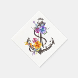 Serviette En Papier Ancre de Fleur de Fête / Mariage Floral Naval