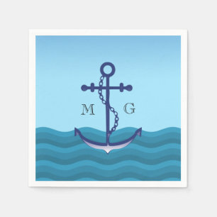 Serviette En Papier Ancre de navire nautique avec double monogramme