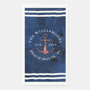 Serviette En Papier Ancre d'or bleu blanc bleu marine