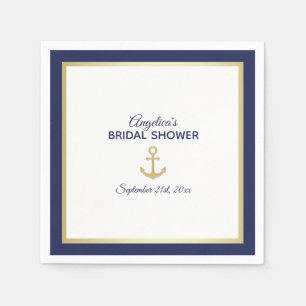 Serviette En Papier Ancre d'or bleu marine Fête des mariées nautique