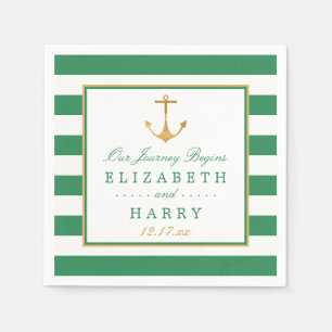 Serviette En Papier Ancre d'or nautique, Sea Green et Mariage d'or