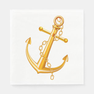 Serviette En Papier Ancre dorée nautique mariage plage été bateau