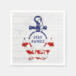 Serviette En Papier Ancre du pavillon nautique sur bois blanchi à la c