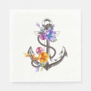 Serviette En Papier Ancre Florale Navale Fleur Mariage / Fête