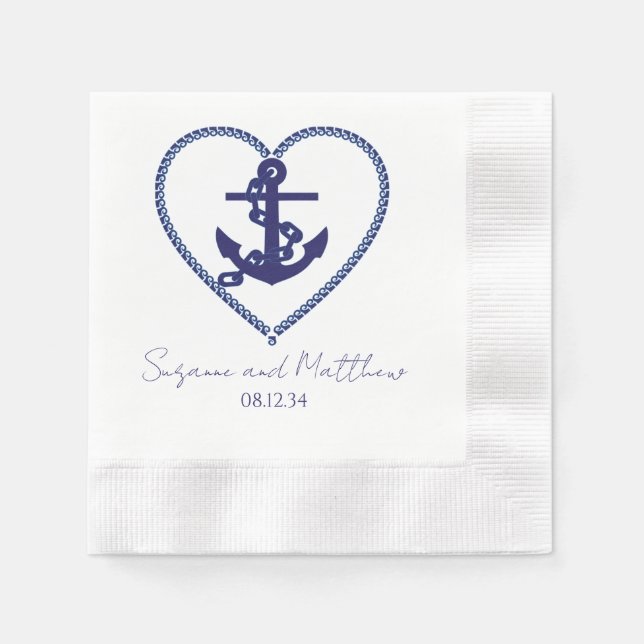 Serviette En Papier Ancre Love Nautical Mariage Napkins (Devant)