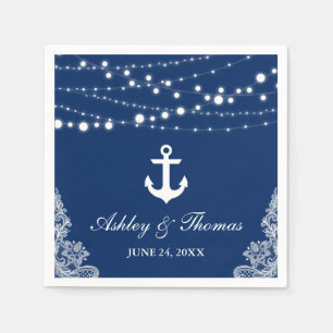 Serviette En Papier Ancre Mariage nautique Lumières et dentelle bleu m