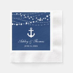 Serviette En Papier Ancre Mariage nautique Lumières Marine Bleu