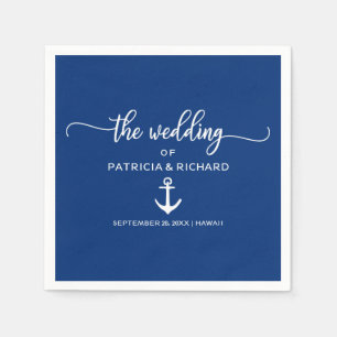 Serviette En Papier Ancre Mariage nautique Marine bleu et blanc