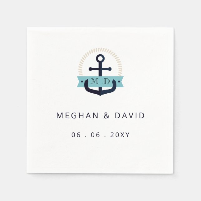 Serviette En Papier Ancre marine moderne Monogramme nautique Mariage N (Devant)