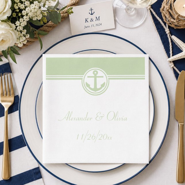 Serviette En Papier Ancre marine vert menthe (Mint Green Nautical Anchor Paper Napkins)