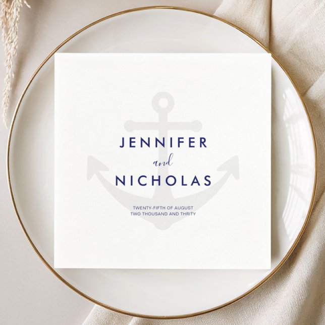Serviette En Papier Ancre Naudique Moderne Mariage (Modern Nautical Anchor Wedding Napkins)