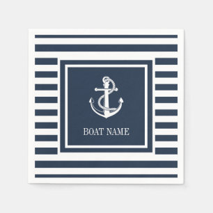 Serviette En Papier Ancre Naúticale Nom de Bateau Marine Bleu Rayé