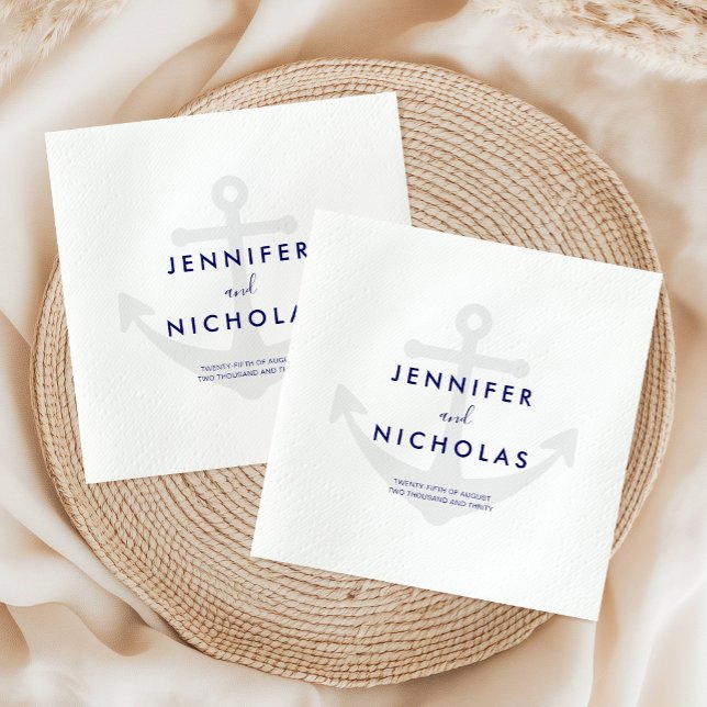 Serviette En Papier Ancre Naútico Moderne pour Mariage (Modern Nautical Anchor Wedding Napkins)