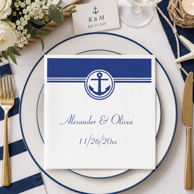 Serviette En Papier Ancre Naution Bleu Marine (Navy Blue Nautical Anchor Napkins)
