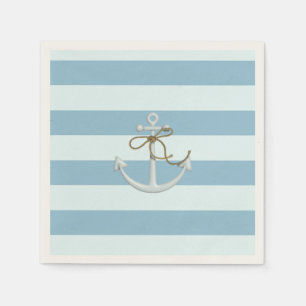 Serviette En Papier Ancre nautique adorable sur rayures bleu clair