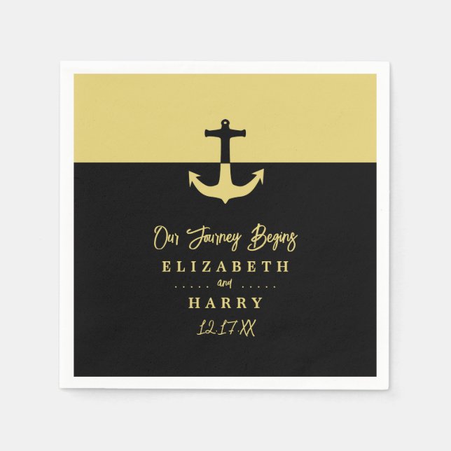 Serviette En Papier Ancre nautique - Black Gold - Mariage plage (Devant)