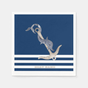 Serviette En Papier Ancre nautique Dolphin Marine Blue Stripes