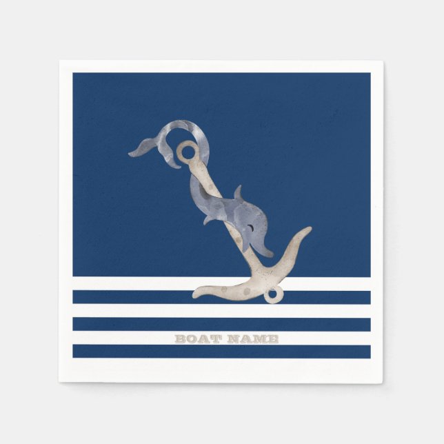 Serviette En Papier Ancre nautique Dolphin Marine Blue Stripes (Devant)