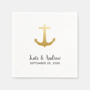 Serviette En Papier Ancre Nautique Faux Gold Foil   Mariage Océan