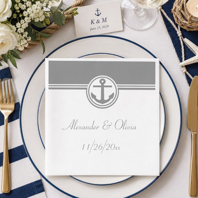 Serviette En Papier Ancre nautique grise (Gray Nautical Anchor Paper Napkins)