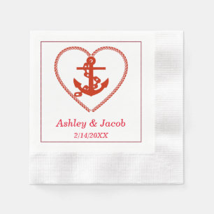Serviette En Papier Ancre nautique Mariage de coeur