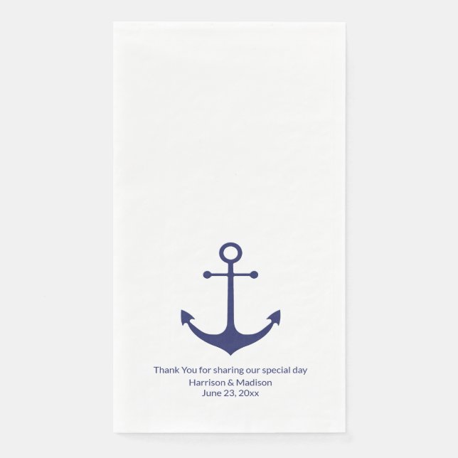 Serviette En Papier ancre nautique mariage marine bleu blanc (Devant)