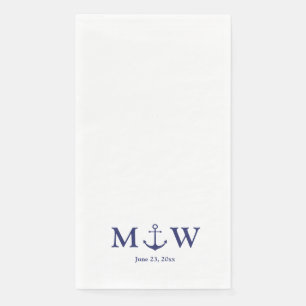Serviette En Papier ancre nautique mariage marine bleu blanc monogramm