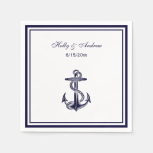 Serviette En Papier Ancre nautique Marine Bleu encadré 2 serviettes