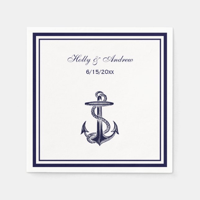 Serviette En Papier Ancre nautique Marine Bleu encadré 2 serviettes (Devant)