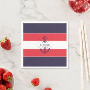 Serviette En Papier Ancre nautique Marine Bleu Rouge Blanc