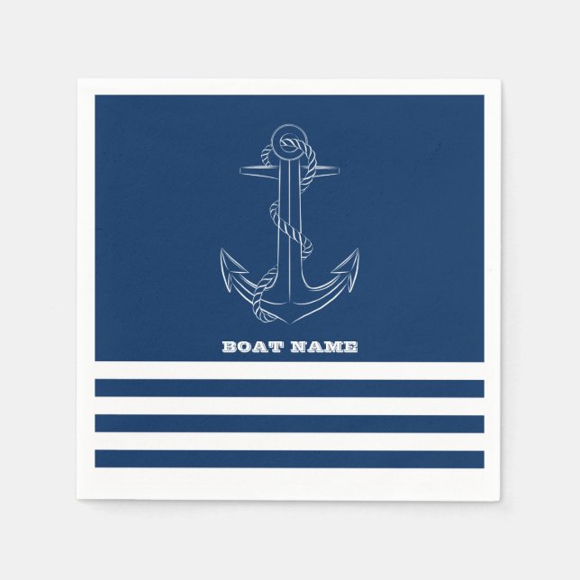 Serviette En Papier Ancre nautique Marine Bleu Stripes (Devant)