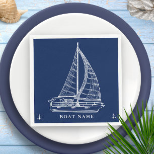 Serviette En Papier Ancre nautique Marine Blue White Nom du bateau