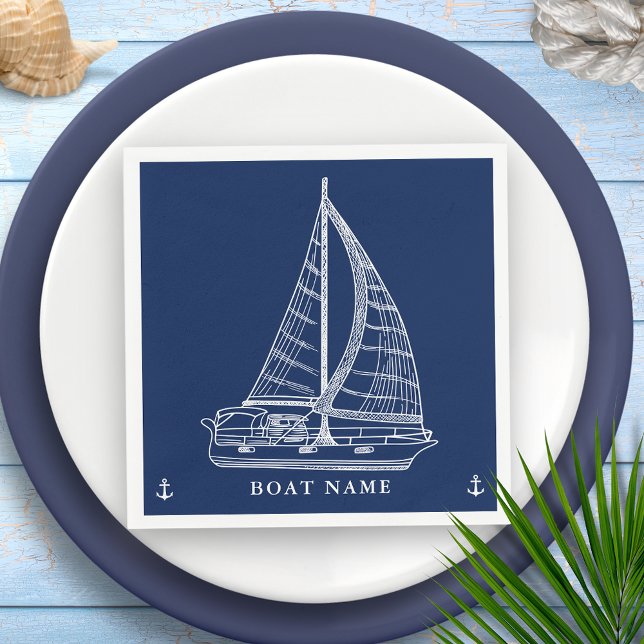 Serviette En Papier Ancre nautique Marine Blue White Nom du bateau (Créateur téléchargé)
