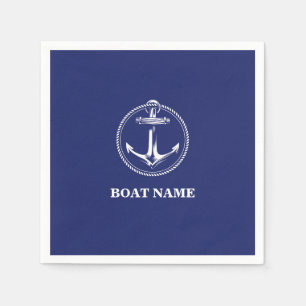 Serviette En Papier Ancre nautique Nom du bateau Bleu marine