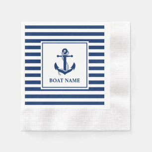 Serviette En Papier Ancre nautique Rope Nom du bateau rayé Cocktail