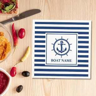 Serviette En Papier Ancre nautique Roue Roue Bateau rayé Nom