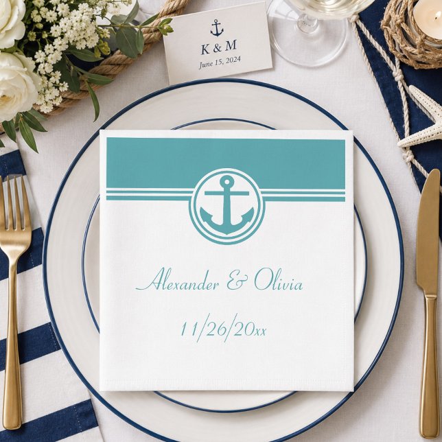 Serviette En Papier Ancre nautique sarcelle (Teal Nautical Anchor Paper Napkins)