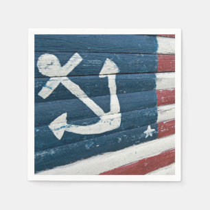 Serviette En Papier ancre nautique sur drapeau en bois