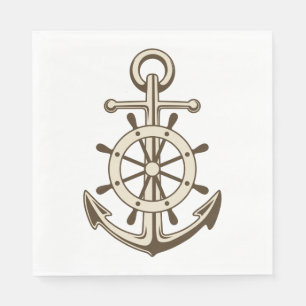 Serviette En Papier Ancre nautique vintage et roue de navire Tan Brown