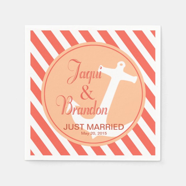 Serviette En Papier Ancre sur les rayures Nautique | pêche corail (Devant)