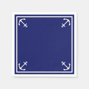 Serviette En Papier Ancres blanches sur Cocktail Blue personnalisable