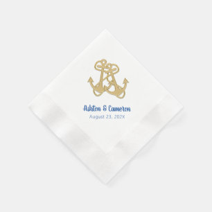 Serviette En Papier Ancres d'or Nautical Ship Cruise Mariage