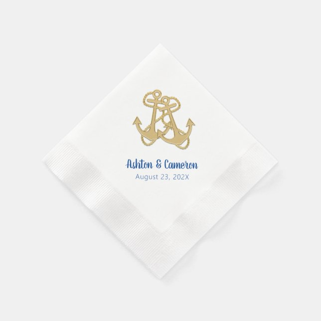 Serviette En Papier Ancres d'or Nautical Ship Cruise Mariage (Coin)