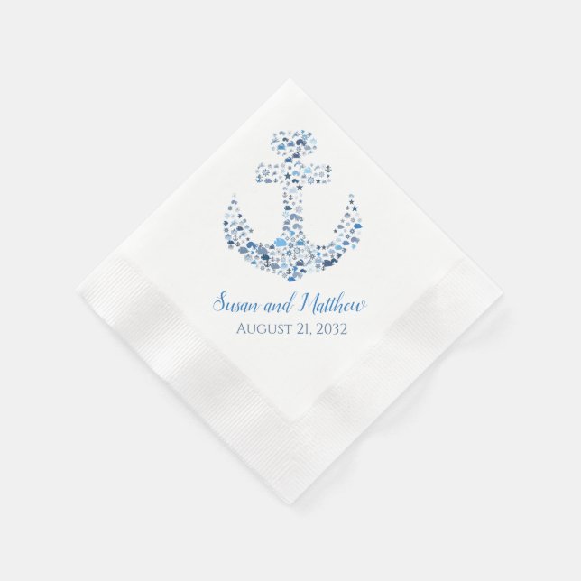 Serviette En Papier Ancres nautiques et poissons serviettes de mariage (Coin)