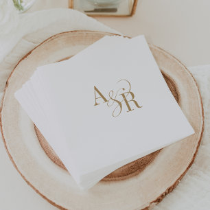 Serviette En Papier ANDREA Classic or Blanc Boho minimaliste Mariage