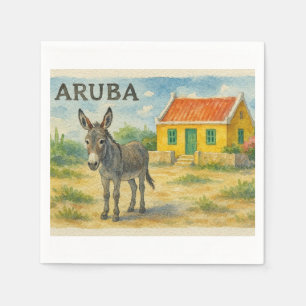 Serviette En Papier Âne d'Aruba avec aquarelle de maison Cunucu jaune