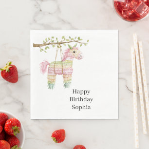 Serviette En Papier Âne en pinata fuchsia et menthe pour anniversaire