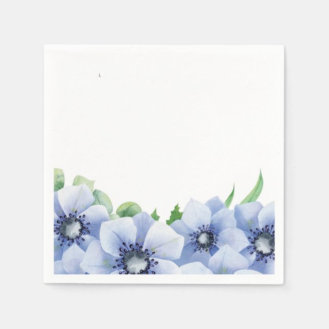 Serviette En Papier Anémone bleue et Mariage d'eucalyptus (Devant)