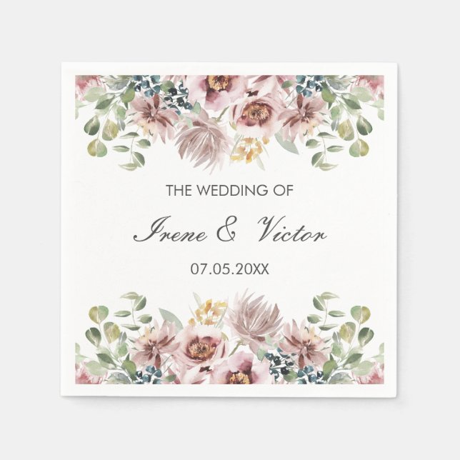 Serviette En Papier Anemone Blush | Palette Dusty mariage personnalisé (Devant)