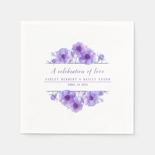 Serviette En Papier Anémone fleur violette aquarelle art célébration (Devant)